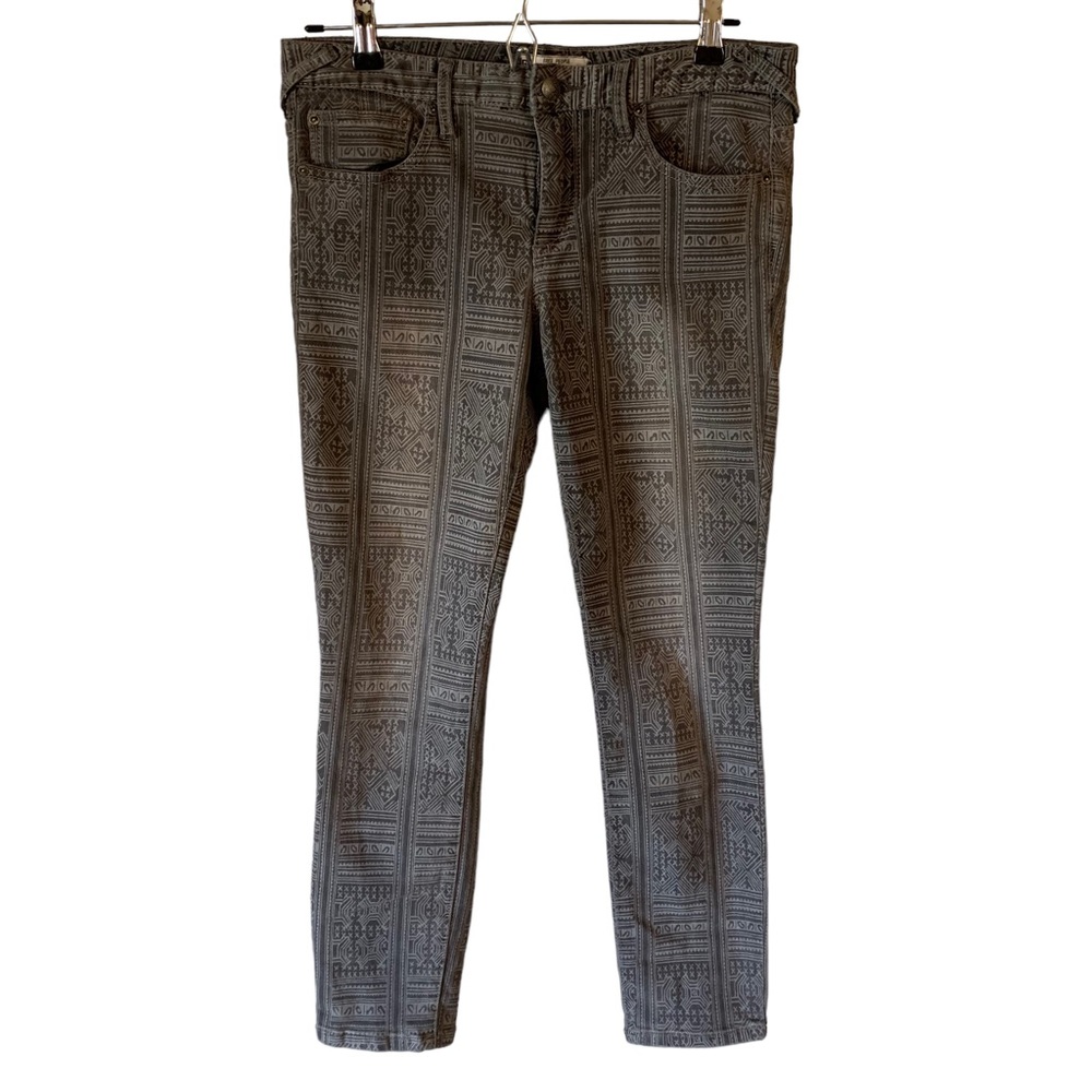 Free People Gray Batik Tribal Aztec Print Ankle Skinny Jean Pants in Sz W 29 - Picture 3 of 10